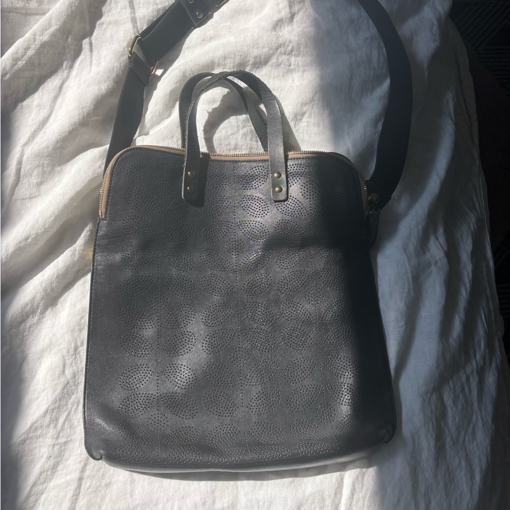 Orla Kiely Black Crossbody Bag with Perforated Leather (RARE)
